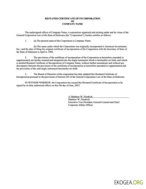 Modèle Word et PDF de certificat de constitution USA Delaware template